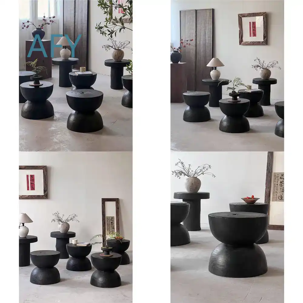 Interior Design Zen - Sgabello in Legno Carbonizzato per Arredamento
