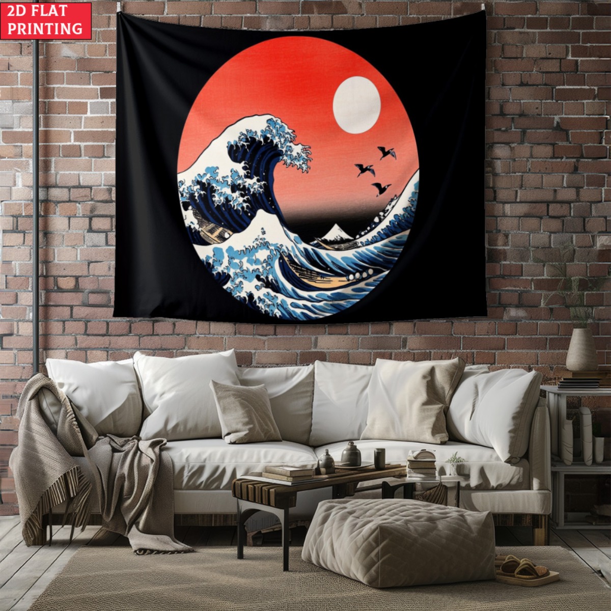 Interior Design Zen - Arazzo al tramonto con onde giapponesi